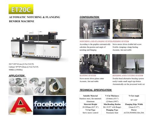 EJON ET20C V-Cutting Trimless Letter Reverse Letter Bending Machine para aço inoxidável e alumínio